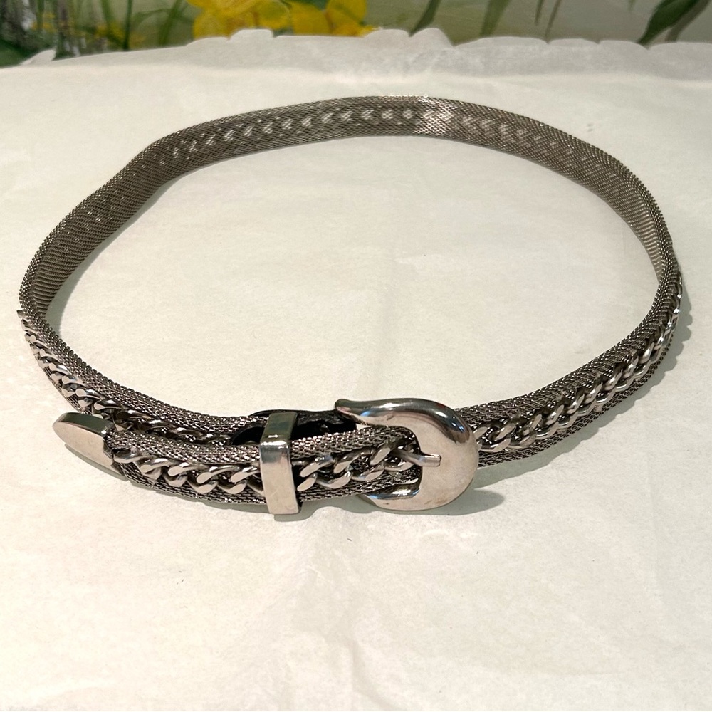 Vintage Heavy Weight Metal Mesh & Curb Silver Chain Belt - Picture 2 of 8